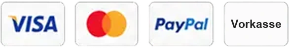 Zahlungsarten: Visa, Mastercard, PayPal, Vorkasse